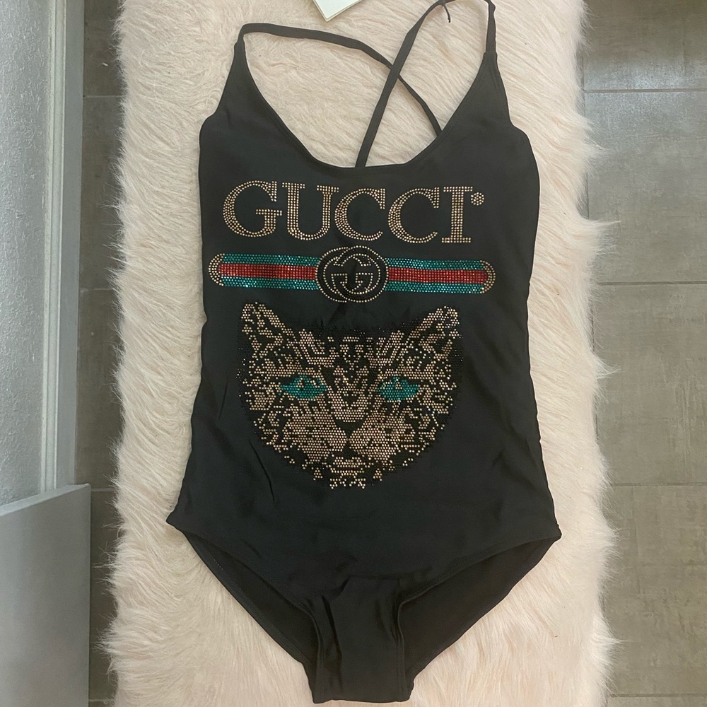 Gucci black sparkly mystic cat swimsuit
